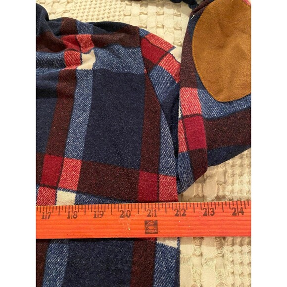 EGY Womans Navy Burgundy Plaid Open Front Light Fleece Jacket  Plus Size XL - Picture 10 of 11